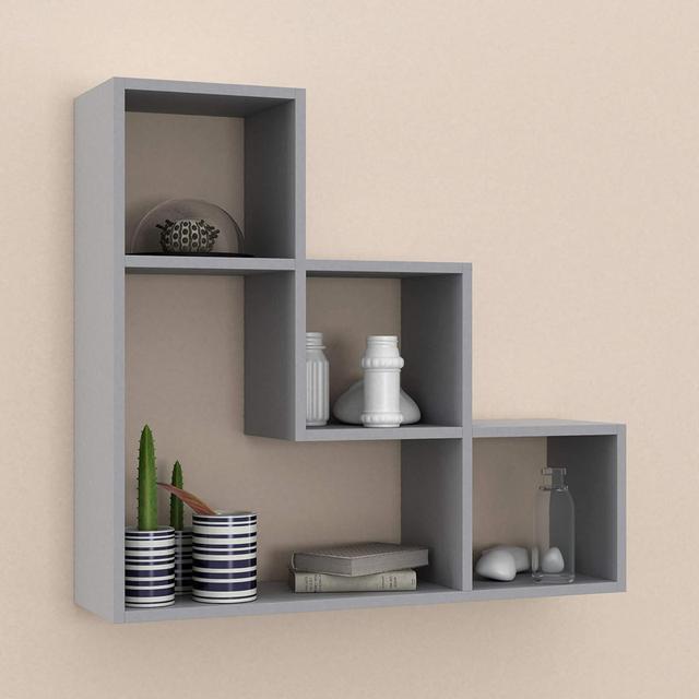 Lyon 3 Step Wooden Floating Wall Mounting Shelf Display Unit Book Storage Deco (Black) 17 Stories Finish: Grey on Productcaster.