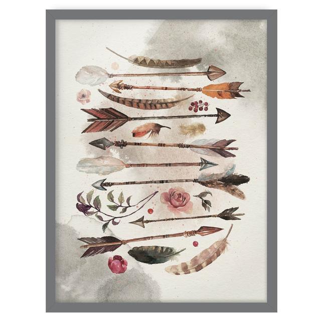 Boho Arrows and Feathers - Watercolor - Picture Frame Graphic Art Gracie Oaks Size: 70cm H x 50cm W x 2cm D, Frame Option: Grey Framed on Productcaster.