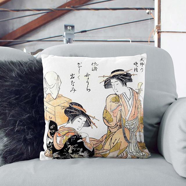 Bell of the Temple by Kitao Shigemasa Cushion with Filling East Urban Home Size: 40 x 40 cm, Backing Colour: Black on Productcaster.