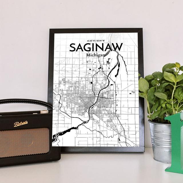 Saginaw City Map - Unframed Graphic Art Print on Paper East Urban Home Colour: Grey, Size: 43.2cm H x 27.9cm W x 0.13cm D on Productcaster.