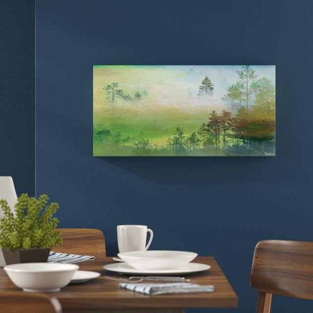 "Misty Pine Forest" Graphic Art Wrapped on Canvas East Urban Home Size: 30cm H x 61cm W on Productcaster.