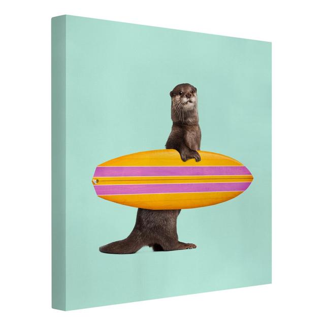 Jonas Loose - Otter with Surfboard Square 103 Art Print on Canvas Maturi Size: 60cm H x 60cm W on Productcaster.