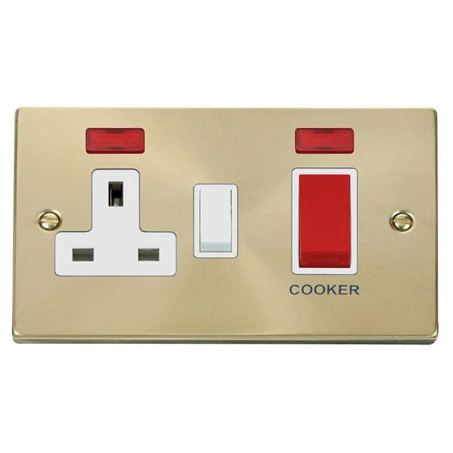 Satin Brass Cooker Control 45A With 13A Switched Plug Socket & 2 Neons George Oliver on Productcaster.