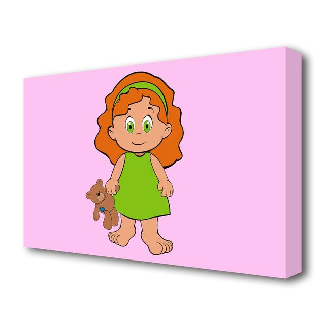 Girl with Teddy Bear - Graphic Art Print on Canvas East Urban Home Size: 35.6 cm H x 50.8 cm W on Productcaster.