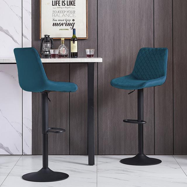 Apoch Height Adjustable Bar Stool (Set of 2) Canora Grey Seat Colour: Teal on Productcaster.