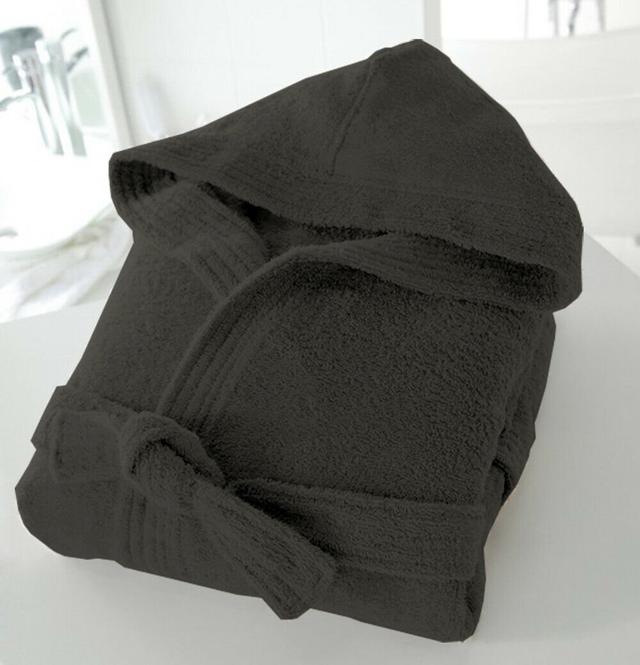 Gattu 100% Cotton Terry Cloth Adult Mid-Calf Bathrobe with Pockets and Hood Symple Stuff Colour: Dark Grey, Size: M on Productcaster.