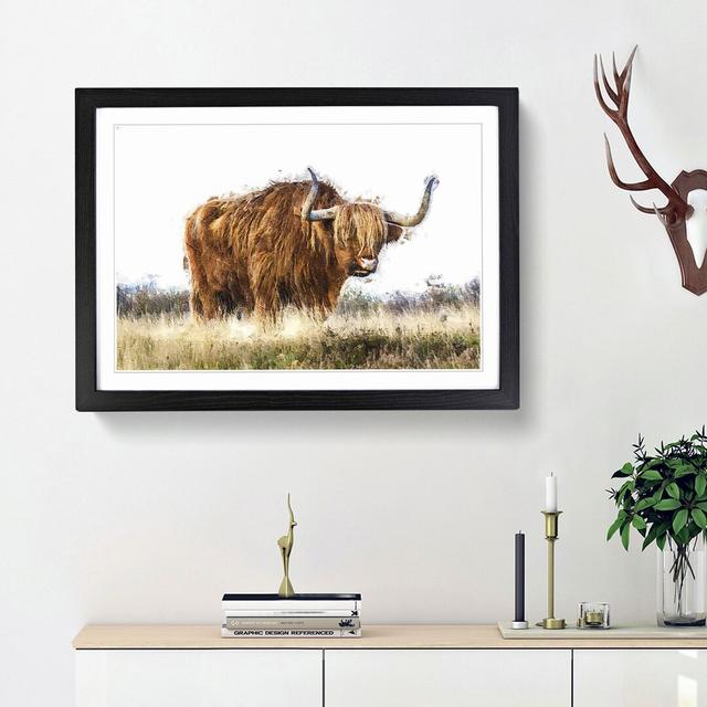 Majestic Highland Cow in Abstract - Picture Frame Painting Print on MDF East Urban Home Frame Option: Black Framed, Size: 36cm H x 48cm W x 2cm D on Productcaster.