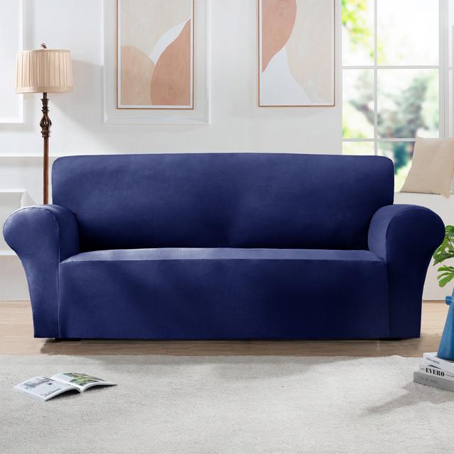 Mink Velvet Stretch Sofa Cover home republic Upholstery Colour: Blue, Size: 85cm H x 240cm W on Productcaster.