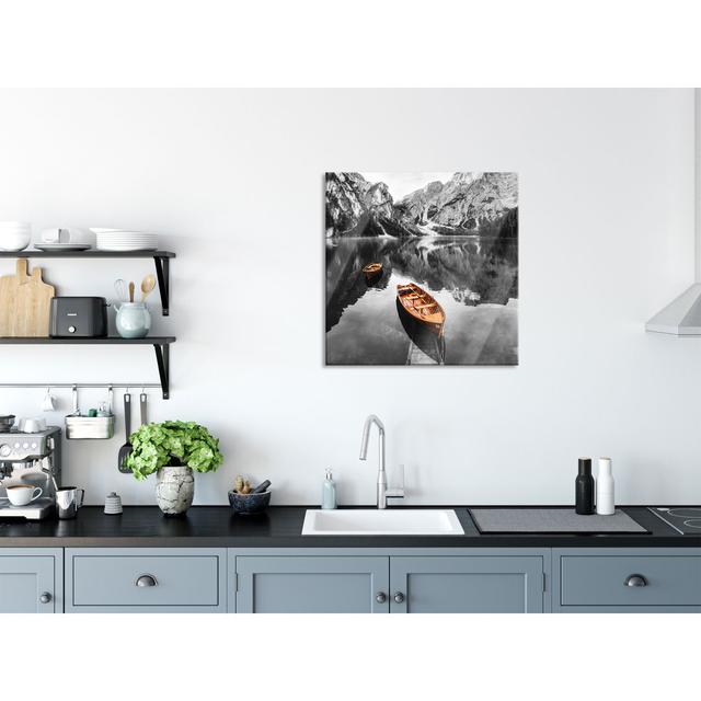 Boat Jetty on Lake Braies, Black and White Detail - Unframed Photograph on Glass Union Rustic Size: 70cm H x 70cm W x 0.4cm D on Productcaster.