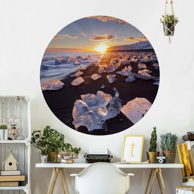 Round Wallpaper Self Adhesive - Ice Chunks On The Beach Iceland Highland Dunes Size: 244cm L x 244cm W on Productcaster.