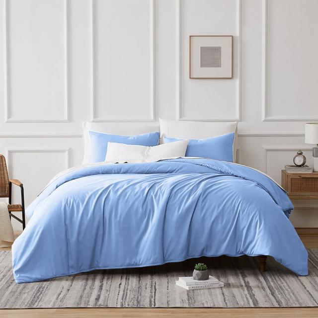 Microfibre 200 TC Plain Reversible Plain Weave Modern & Contemporary Duvet Cover Set Ebern Designs Colour: Light Blue, Size: Kingsize - 2 Standard Pil on Productcaster.