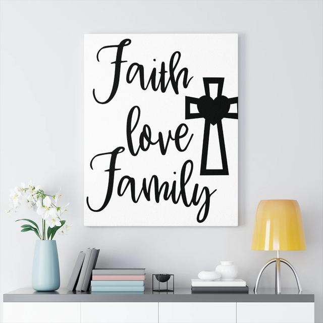 Faith Love And Family - Wrapped Canvas Print Blue Elephant Size: 41cm H x 30cm W on Productcaster.