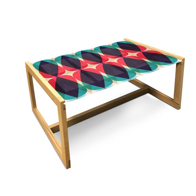 Abstract Coffee Table, Colorful Diamond Like Symmetrical Shapes, Acrylic Glass Center Table With Wooden Frame For Offices Dorms Indigo Multicolor East on Productcaster.