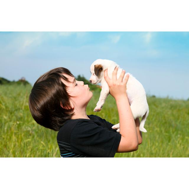 Boy And Puppy by Maica - No Frame Art Prints on Canvas 17 Stories Size: 51cm H x 76cm W on Productcaster.