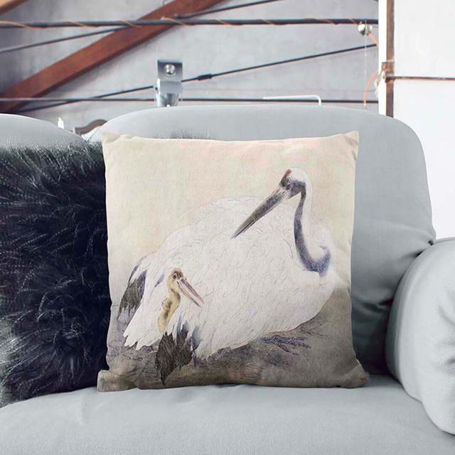 Cranes by Kansetsu Hashimoto Cushion with Filling East Urban Home Size: 55cm H x 55cm W x 20cm D, Backing Colour: White on Productcaster.