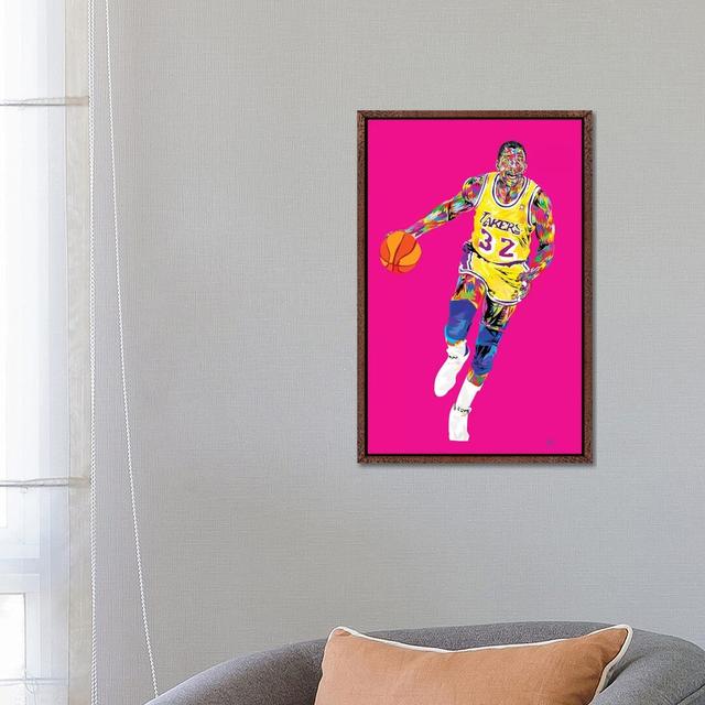 Magic Johnson by Technodrome1 - Painting on Canvas 17 Stories Size: 66.04cm H x 45.72cm W x 3.81cm D, Format: Classic Brown Wood Framed on Productcaster.