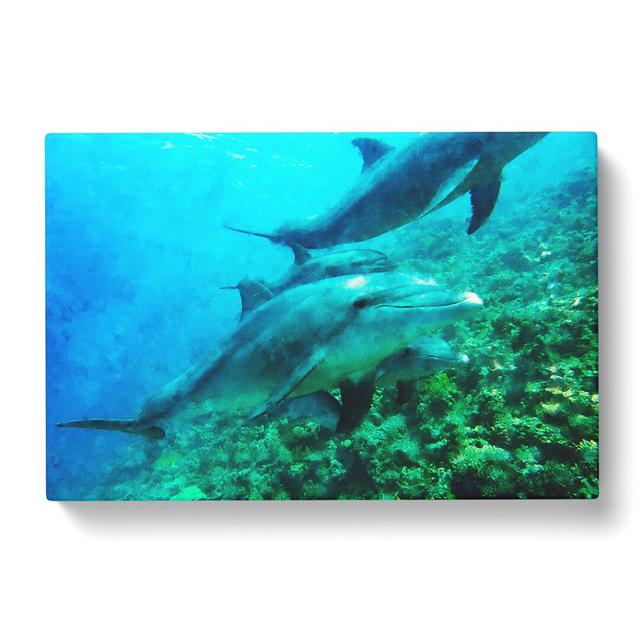 Dolphins - Wrapped Canvas Graphic Art East Urban Home Size: 50cm H x 76cm W x 3cm D on Productcaster.