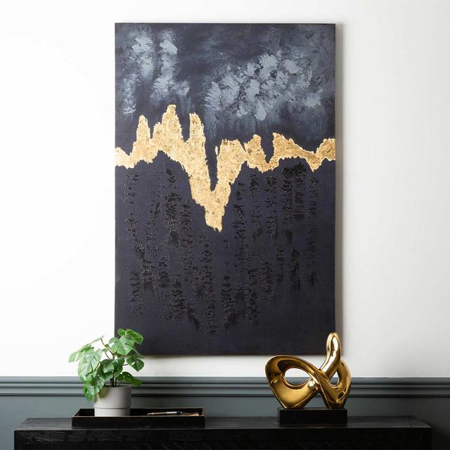 Luxury Wall Art for Bedroom & Living Room Furniture, Black and Gold Wall Mounted Canvas Art (Set of 2) Fairmont Park Size: 120cm H x 80cm W on Productcaster.