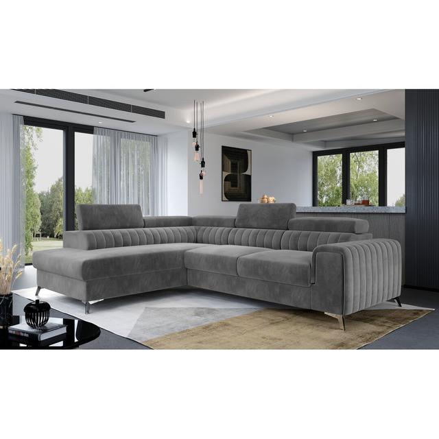 Aimantas Corner Sofa Bed Ivy Bronx Upholstery Colour: Dark Grey Velvet, Orientation: Left Hand Facing on Productcaster.