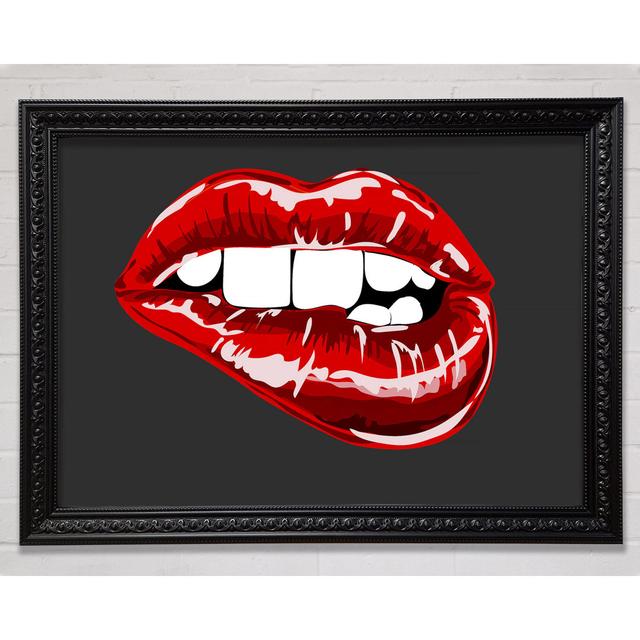 Gold Lip Bite Gerahmter Druck Wandkunst Happy Larry Format: Poster mit schwarzem Rahmen, Farbe: Rot, Größe: 59,7 cm H x 84,1 cm B x 3 cm T on Productcaster.