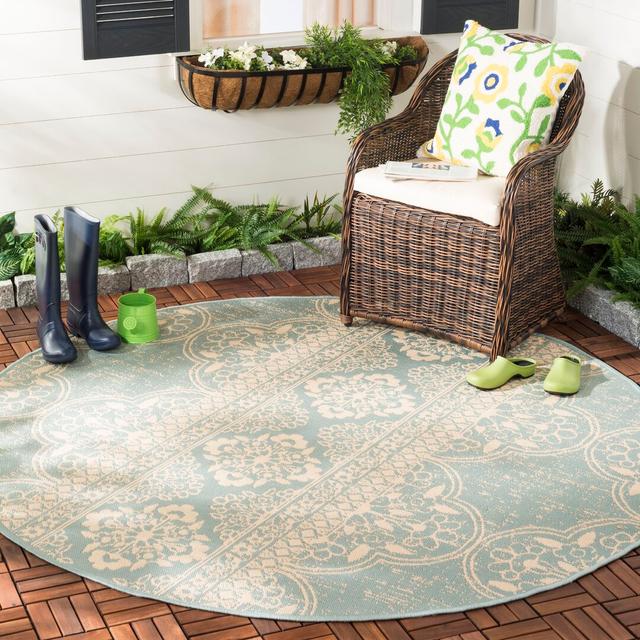 Goodrich Cream/Aqua Rug World Menagerie Rug Size: Round 200cm on Productcaster.