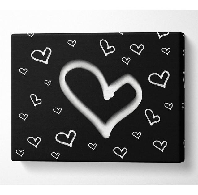 Love Hearts White On Black - Print Latitude Run Size: 101.6cm H x 142.2cm W x 10cm D on Productcaster.