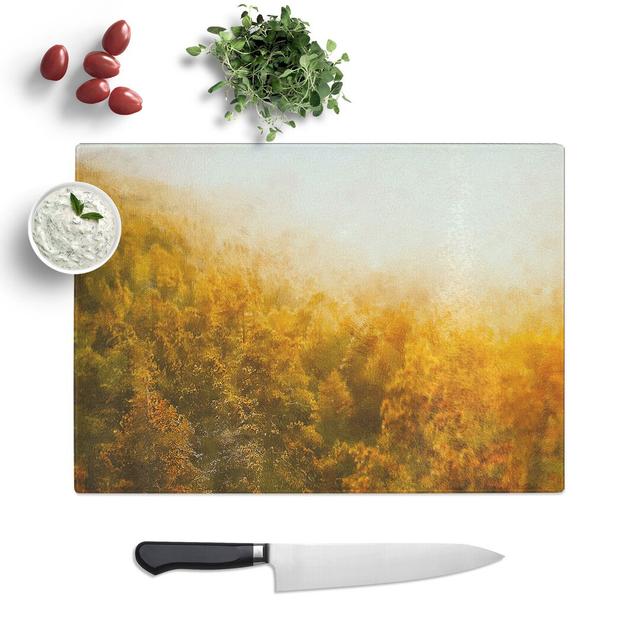 Tempered Glass Golden Sun over the Forest Chopping Board East Urban Home Size: 28.5 cm x 39 cm on Productcaster.