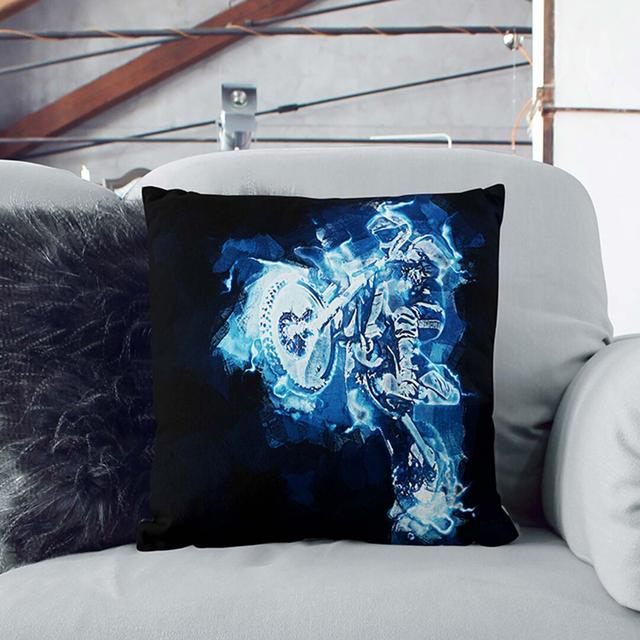 Blue Neon Motocross In Abstract East Urban Home Size: 40cm H x 40cm W x 15cm D, Backing Colour: Stone on Productcaster.