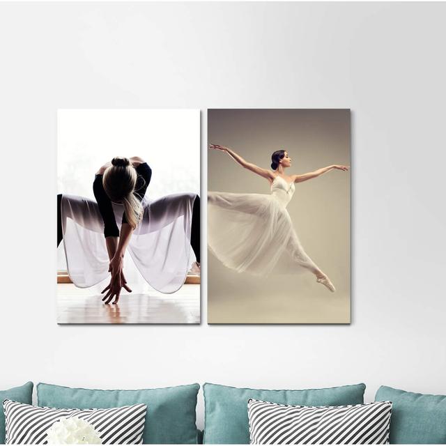 2-tlg. Leinwandbilder-Set - Grafikdruck „Ballerina Ballet Elegant Dance Studio Dancing Young Woman” East Urban Home on Productcaster.