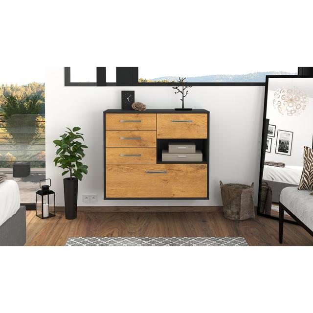 Balko sideboard, flying/metal handles, size: 92 x 79 x 35cm Brayden Studio Colour: Oak/Anthracite on Productcaster.