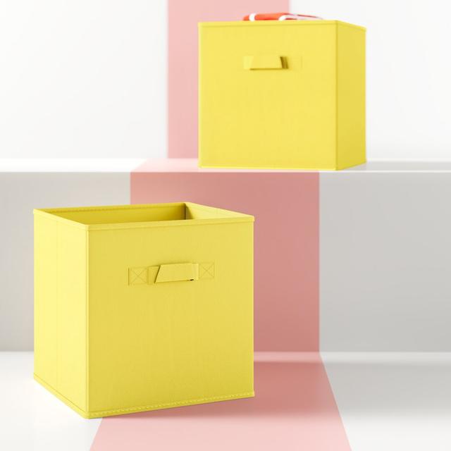 Fabric Cube or Bin (Set of 3) Hashtag Home Size: 27cm H x 27cm W x 27cm D, Colour: Yellow on Productcaster.