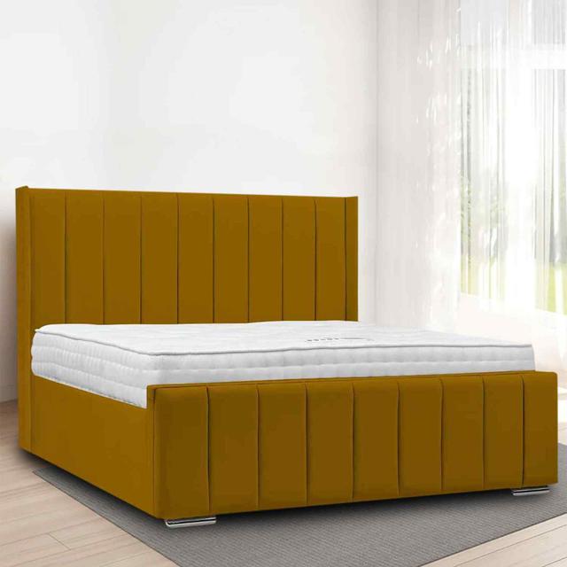 Nicolo Bed Single Plush Velvet Silver Envisage Trade Size: Kingsize (5'), Colour: Mustard on Productcaster.