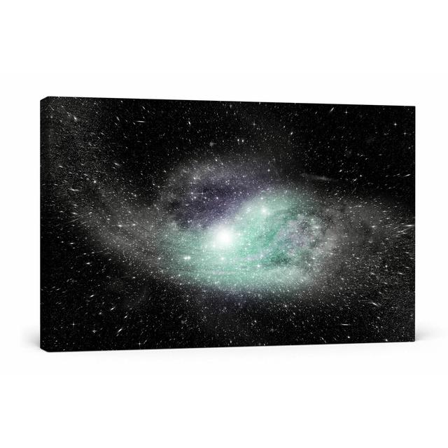 Entfernte Galaxie in Sternenstaub Wandkunst auf Leinwand East Urban Home Größe: 40 cm H x 60 cm B x 1,8 cm T, Farbe: Grau/Braun/Blau on Productcaster.