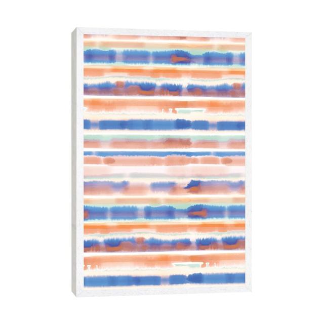 Watercolor Stripe Blue Orange Ivy Bronx Size: 66.04cm H x 45.72cm W x 3.81cm D, Format: White Framed, Colour: Silver/White/Azure Blue on Productcaster.