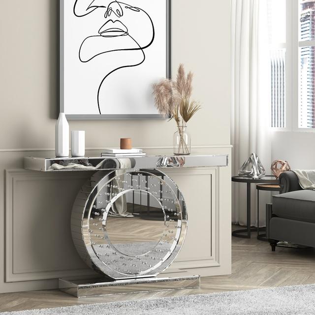 Mirrored Glass Console Table with Crystal Inlay Canora Grey on Productcaster.