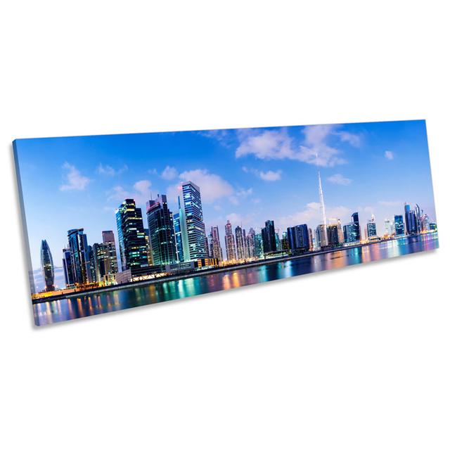 Dubai City Skyline - Wrapped Canvas Panoramic Print 17 Stories Size: 45.72cm H x 137.16cm W x 2cm D on Productcaster.