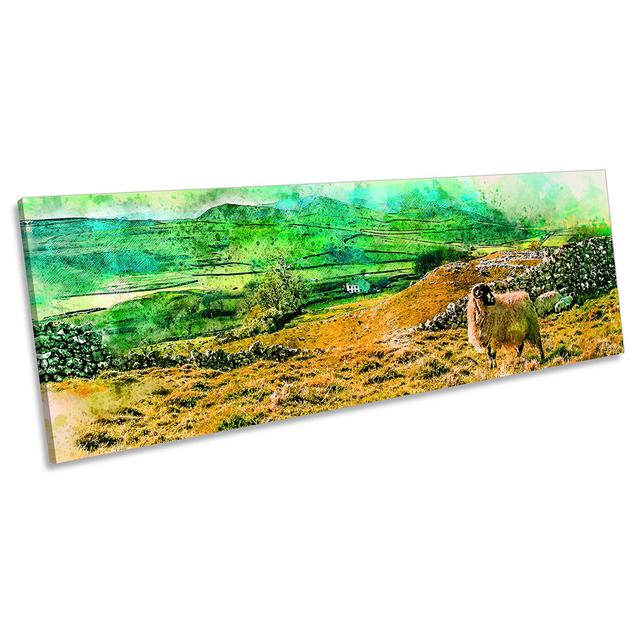 Yorkshire Dales Sheep Picture PANORAMA CANVAS WALL ART Print Green Brambly Cottage Size: 40.64cm H x 121.92cm W x 2cm D on Productcaster.