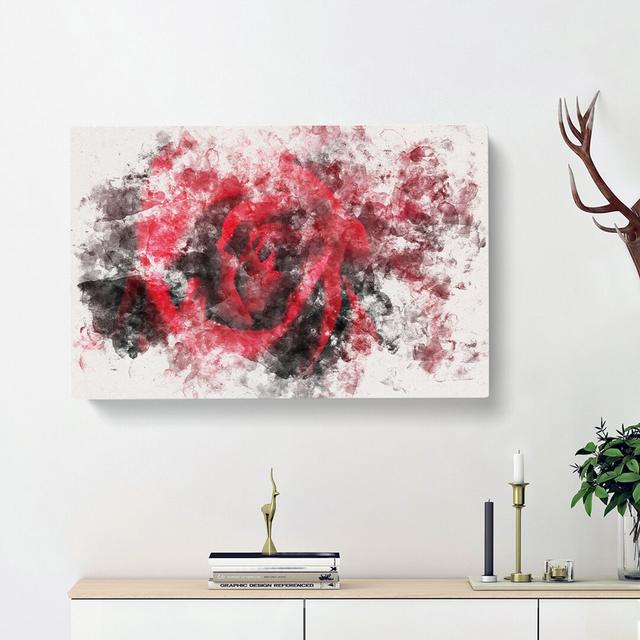 Drops Upon A Red Rose - Wrapped Canvas Print East Urban Home Size: 60cm H x 91cm W x 3cm D on Productcaster.