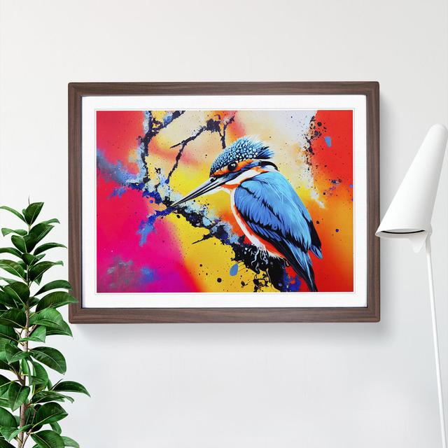 Kingfisher Bird Splashed Vol.2 Abstract - Single Picture Frame Print ClassicLiving Size: 25cm H x 34cm W x 2cm D, Frame Colour: Walnut on Productcaster.