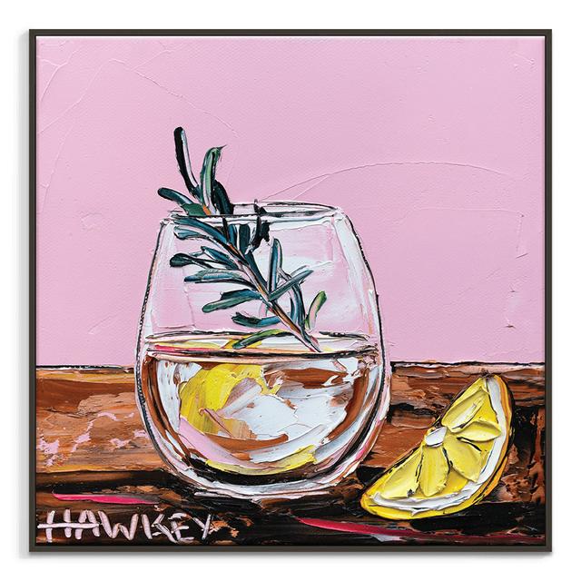 Gin And Tonic On Pink by Angela Hawkey - Painting Rosalind Wheeler Format: Black Framed Canvas, Size: 76cm H x 76cm W x 5cm D on Productcaster.