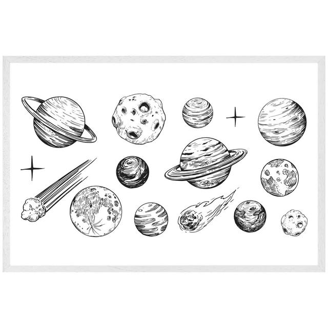 Calimesa Set Of Space Objects Planets, Stars - Single Picture Frame Print ClassicLiving Size: 25cm H x 31cm W x 4cm D, Frame Option: White Framed on Productcaster.