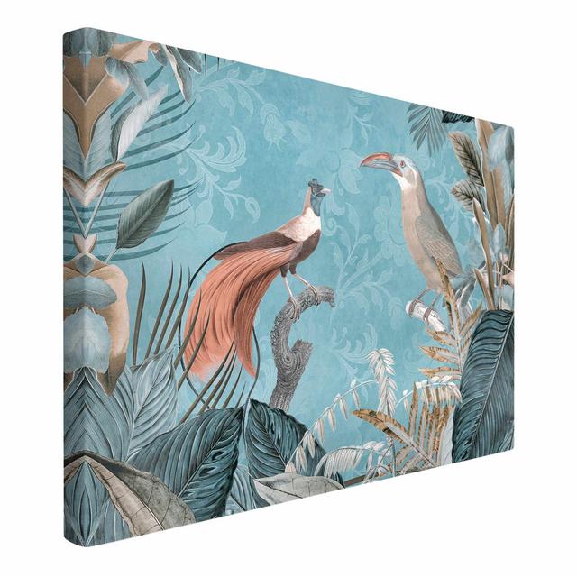 Vintage Collage - Birds of Paradise - Wrapped Canvas Graphic Art Bay Isle Home Size: 40cm H x 60cm W, Format: 330g/m³ recycled canvas on Productcaster.