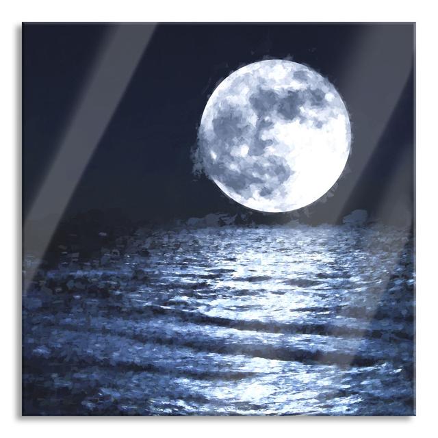 Rising Moon over Water - Unframed Photograph on Glass Highland Dunes Size: 70cm H x 70cm W x 0.4cm D on Productcaster.