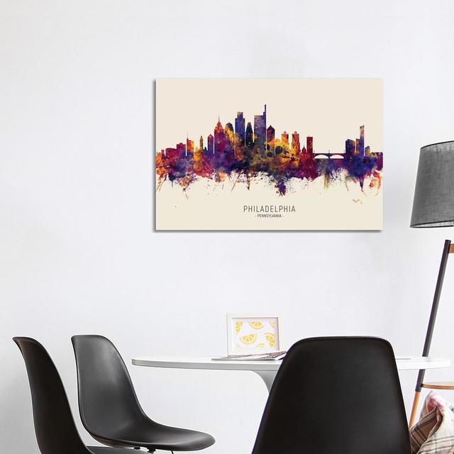 Philadelphia Skyline Red Beige by Michael Tompsett - Wrapped Canvas Print Metro Lane Size: 66.04cm H x 101.6cm W x 3.81cm D on Productcaster.