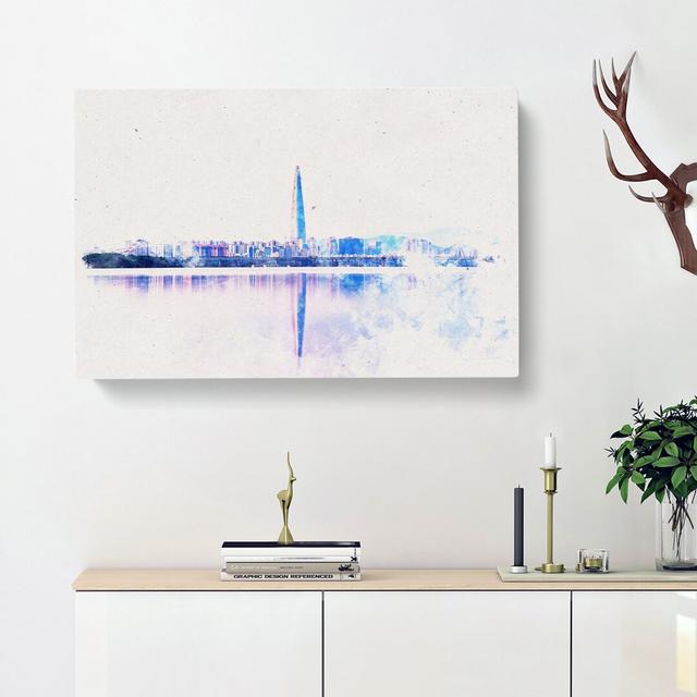 Seoul Skyline in South Korea Watercolour - Wrapped Canvas Graphic Art Print East Urban Home Size: 50cm H x 76cm W x 3cm D on Productcaster.