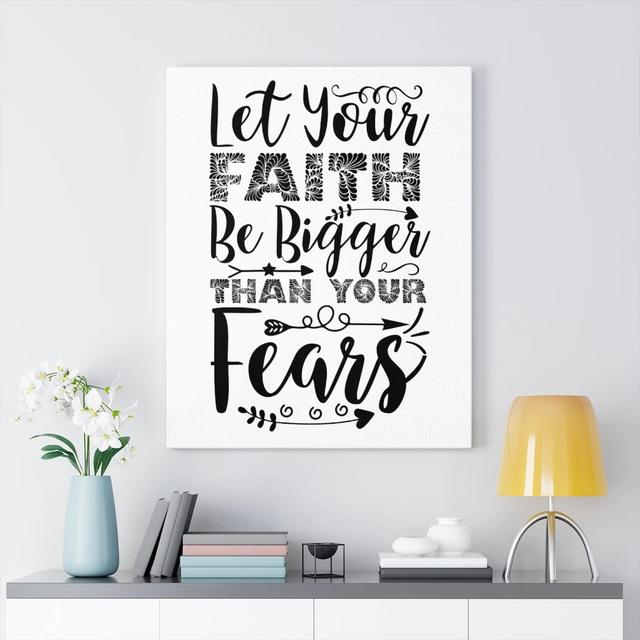 Let Your Faith Be Bigger - Wrapped Canvas Typography Blue Elephant Size: 76cm H x 61cm W on Productcaster.