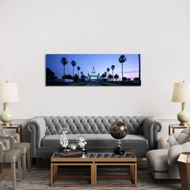 Formal Garden In Front Of A Temple, Oakland Temple, Oakland, Alameda County - Wrapped Canvas Panoramic Print Ebern Designs Size: 50.8cm H x 152.4cm W on Productcaster.