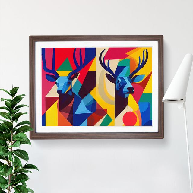 Two Abstract Stags Vol.1 - Picture Frame Graphic Art Metro Lane Size: 25cm H x 34cm W x 2cm D, Frame Colour: Walnut on Productcaster.