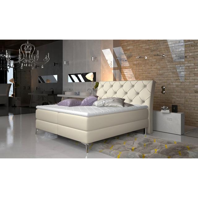 Boxspringbett Everly mit Bettkasten Mercer41 Farbe: beige, Größe: 185 cm x 215 cm on Productcaster.