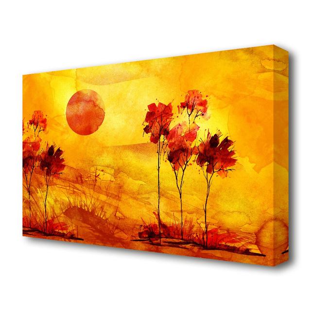 Red Tree Sun Modern - Wrapped Canvas Painting Print East Urban Home Size: 81.3 cm H x 121.9 cm W on Productcaster.